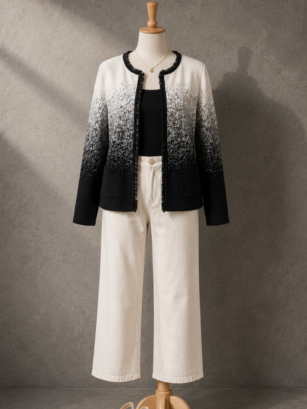 Picadilly Canada Black White Ombre Open Front Knit Cardigan Jacket Women’s